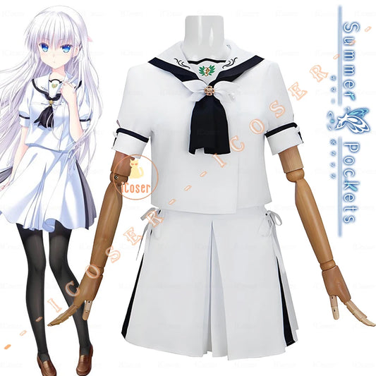 Anime Summer Pockets Shiroha Naruse Cosplay Costume White JK Suit Skirt Stocking Halloween Party for Women Girls Carnival Outfit