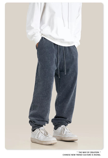 ZODF New Autumn Winter Men Washed 400gsm Sweatpant Unisex Loose Heavyweigh Cotton Sport Joggers Pants Streetwears HY0893