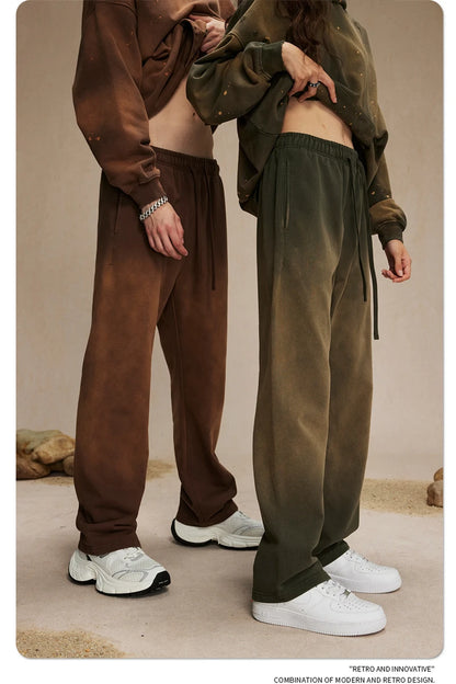 ZODF Retro Autumn Men's Washed Pants Retro Unisex Heavy Weight 450gsm Sports Knitted Straight Trouser Brand Clothes HY0916