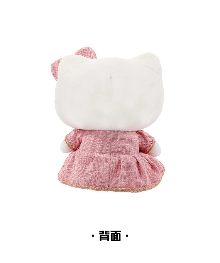 Sanrio Plush Cat Stuffed Animal Doll Large Checkered Skirt Kawaii Pillow Toy for Kids Birthday Christmas Gift for Girls Bedtime