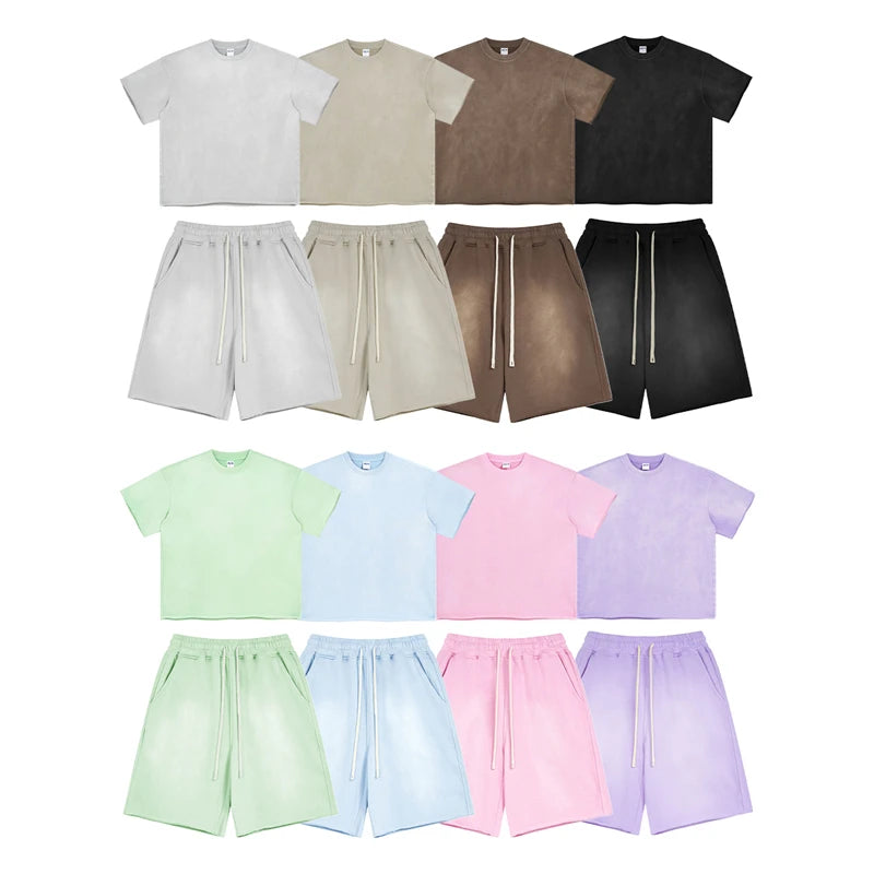 ZODF Spring Summer Men Washed Spray Dyeing T Shirts Unisex Heavy Weight Plush Distressed 360gsm T-Shirt Brand Tops HY0780