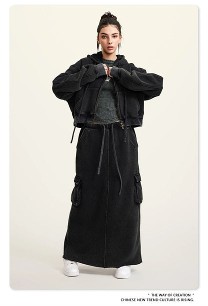 ZODF Retro 2025 Winter Women Short Zipper Hoodies Female Girls Loose 355gsm Thick Fleece Hooded Zip-up Coat Streetwears HY0448