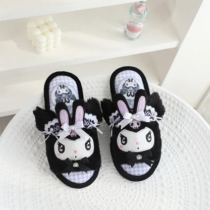 Lovely Kuromi My Melody Slippers Kawaii Anime Lolita Indoor Shoes Girl Women Hello Kitty Cinnamoroll Spring Summer Autumn