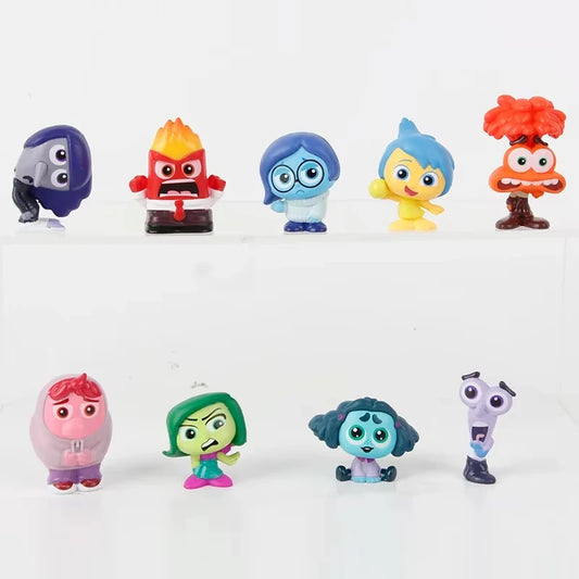 9Pcs/Set Mini Inside Out 2 Action Figure Toy Cartoon Movie Joy Anxiety Anger Sadness Disgust Fear Model Doll Figurines Kids Gift