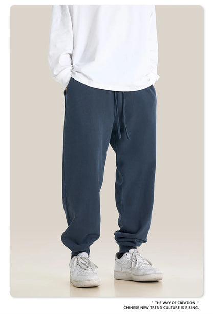 ZODF Retro Men Washed 380gsm 100% Cotton Sweatpant Unisex Loose Sport Solid Joggers Pants For Spring Autumn  HY0901