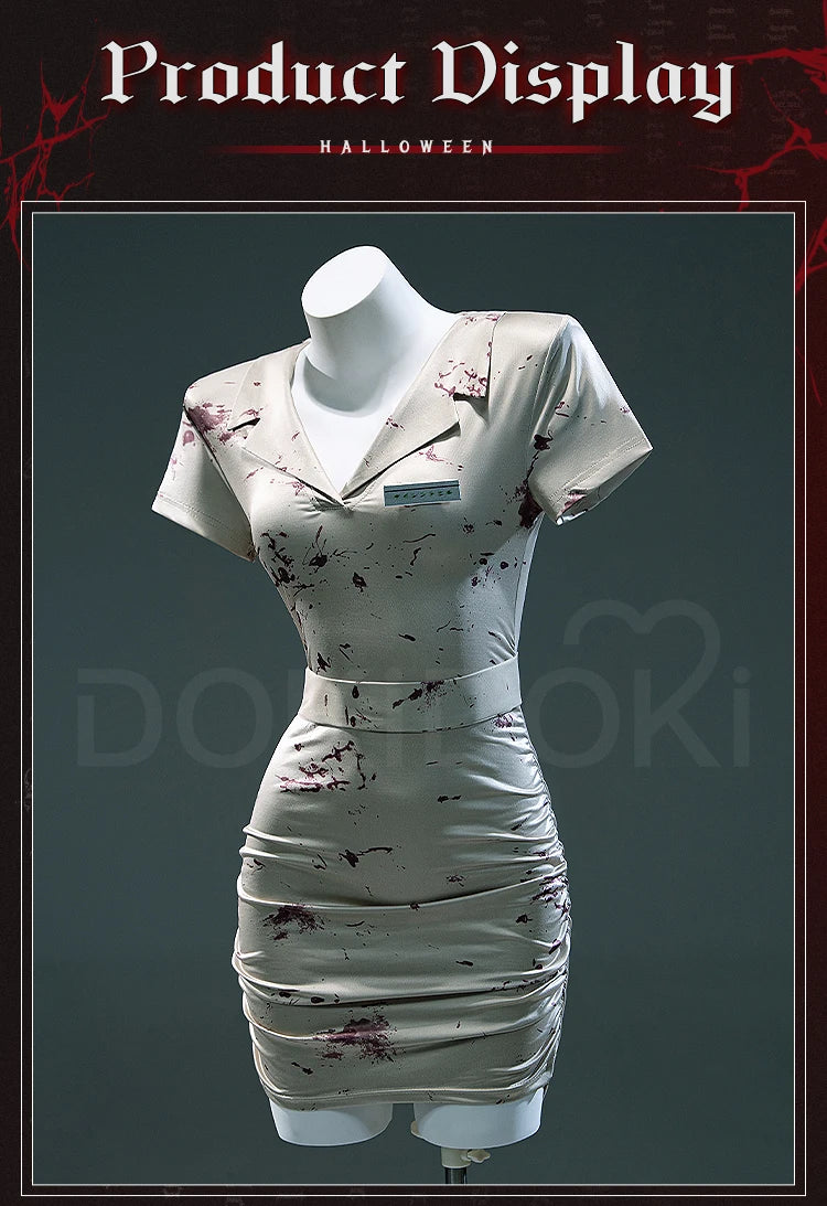 IN STOCK Bubble Head Nurse Cosplay Costume Game Cosplay【XS-3XL】DokiDoki-R Women Halloween Bloody Nurse Dress Mask Plus Siz