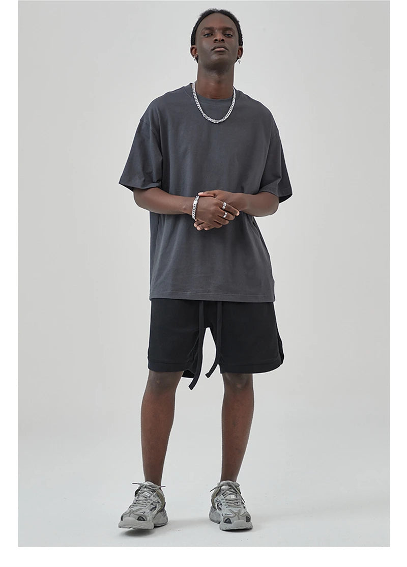 ZODF New Summer Men 275gsm Cotton T Shirts Unisex Women High Street Oversized FG Noshrink Solid T-Shirt Streetwears HY0152