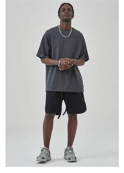 ZODF New Summer Men 275gsm Cotton T Shirts Unisex Women High Street Oversized FG Noshrink Solid T-Shirt Streetwears HY0152