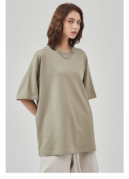 ZODF New Summer Men 275gsm Cotton T Shirts Unisex Women High Street Oversized FG Noshrink Solid T-Shirt Streetwears HY0152