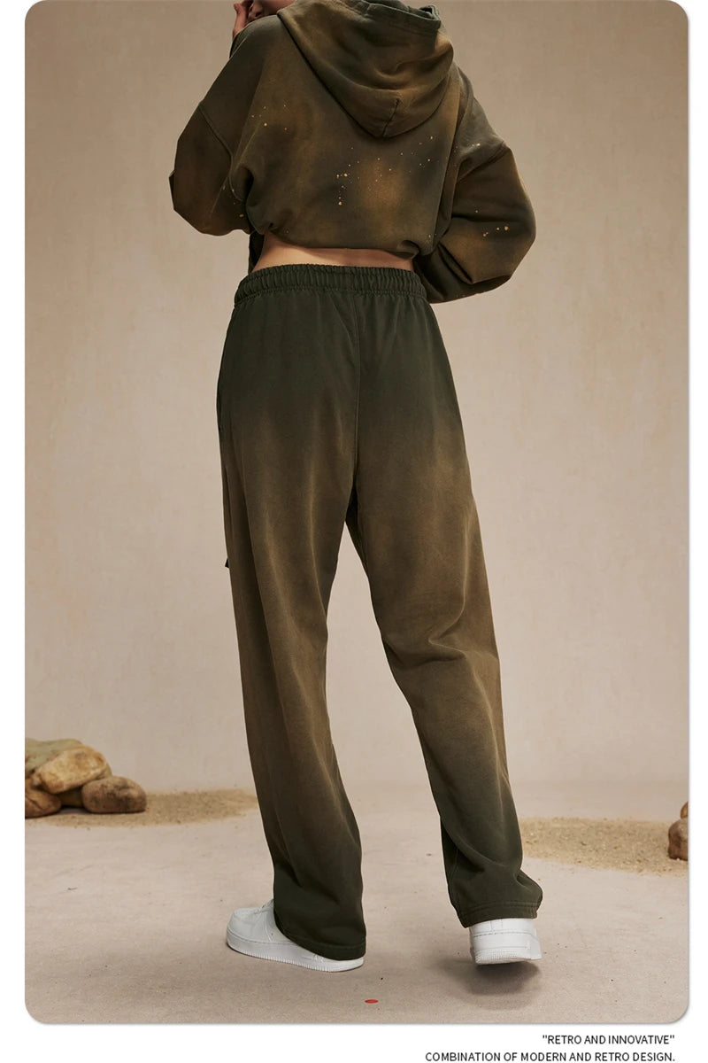 ZODF Retro Autumn Men's Washed Pants Retro Unisex Heavy Weight 450gsm Sports Knitted Straight Trouser Brand Clothes HY0916