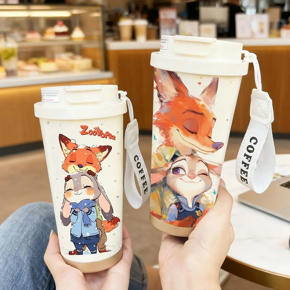 Disney Zootopia Coffee Mug Judy Nick 520ML 304 Stainless Insulated Cup Cartoon Thermos Cup Kids Student Water Cup Holiday Gift