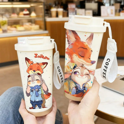 Disney Zootopia Coffee Mug Judy Nick 520ML 304 Stainless Insulated Cup Cartoon Thermos Cup Kids Student Water Cup Holiday Gift