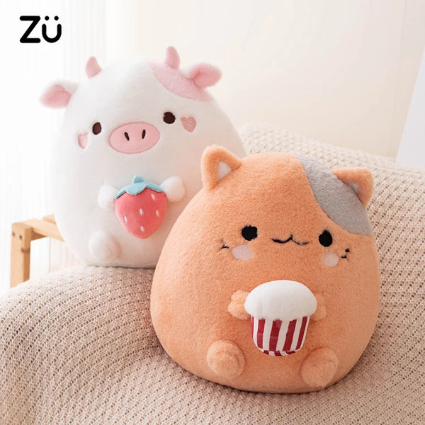 ZU New Arrival Kawaii Strawberry Cow Popcorn Cat Plush Doll Huggable Big Hug Pillow Sofa Bed Cushion