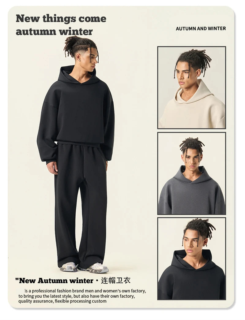 ZODF Trendy Winter 350gsm Solid Fleece Hooded Hoodies For Man Unisex Boxyfit Solid Warm Pullovers Brand Clothing HY0038