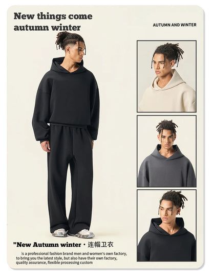 ZODF Trendy Winter 350gsm Solid Fleece Hooded Hoodies For Man Unisex Boxyfit Solid Warm Pullovers Brand Clothing HY0038