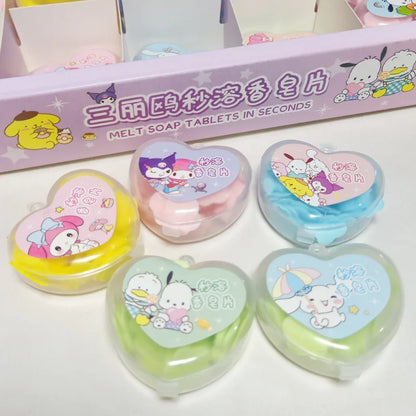 New 30pcs Sanrio Heart-Shaped Boxed Soap Flower Hand Wash Tablets Cartoon Kuromi Melody Colorful Petals Portable Disposable Gift