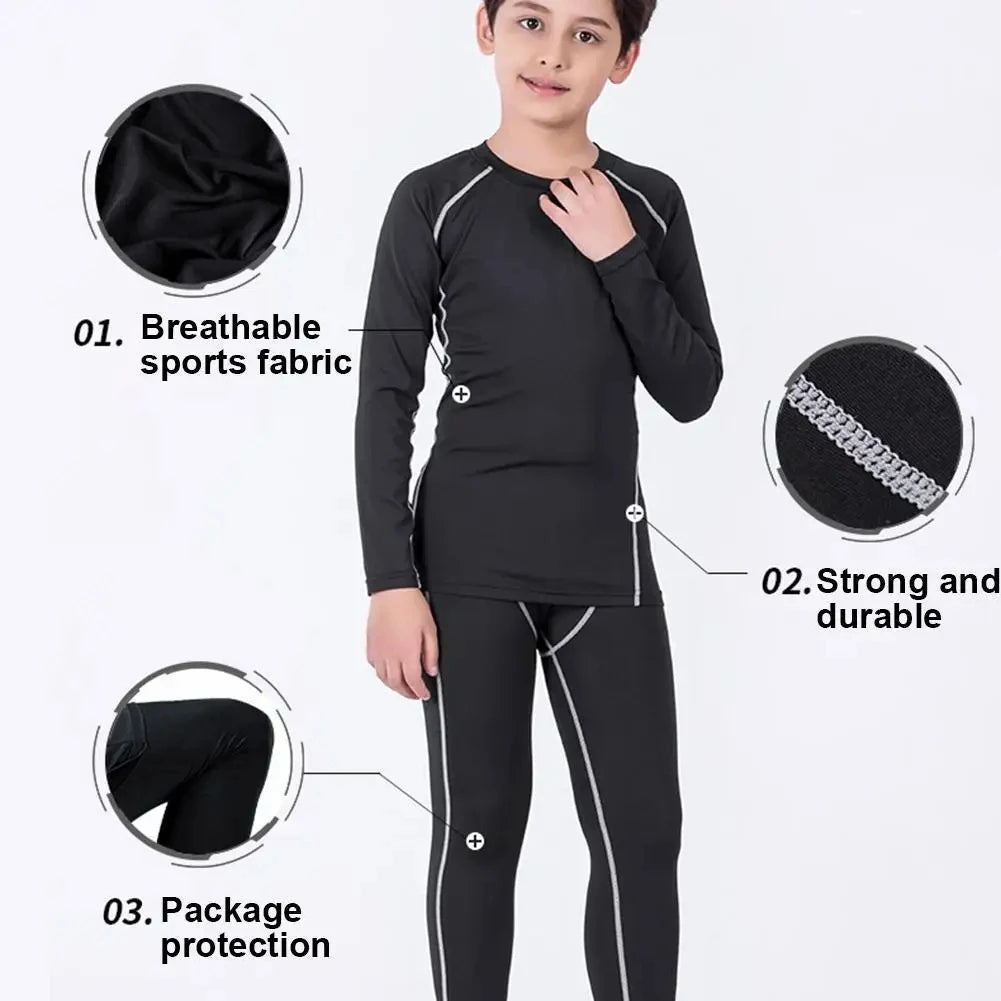 Kids’ Sportswear Thermal Underwear Quick Dry Compression Clothes for Soccer Basketball Boys