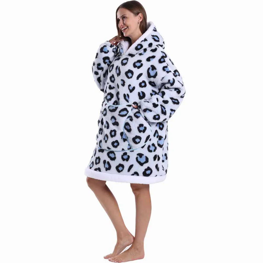 Oversized Hoodie Blanket for Adults Leopard Red Blue Black Fluffy TV Blanket Warm Thick Man Woman Winter Halloween Christmas Pjs