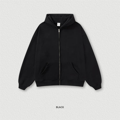 ZODF New Winter Men Zipper Fleece Hoodies Unisex Loose Heavy Weight Thick Warm Basic 420gsm Hooded Coats Hoodie HY0747