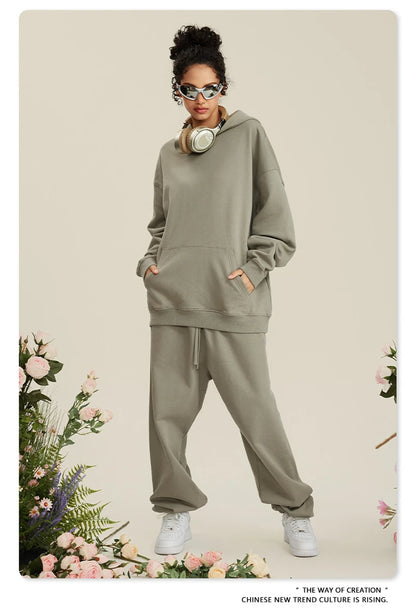 ZODF New Winter 440gsm Terry Hooded Hoodies For Men Retro Unisex Couple Loose Oversized Solid Pullovers Streetwears HY0664