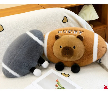 Creative Rugby Capybara Doll Cute Panda Plush Toys Pillow Capibara Seat Cushion Girls Children Birthday Gift Soft Stuffed Animal