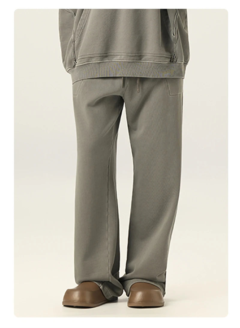 ZODF Retro High Street 420gsm Cotton Straight Pants For Man Unisex Loose Fit Distressed Sport Trousers Sweatpants HY0051