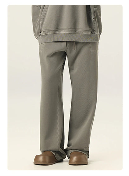 ZODF Retro High Street 420gsm Cotton Straight Pants For Man Unisex Loose Fit Distressed Sport Trousers Sweatpants HY0051