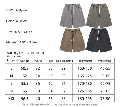 ZODF Retro Men Heavy-Weight Washed 430gsm Shorts Unisex High Street Patchwork Summer Distressed Cotton Shorts HY1035