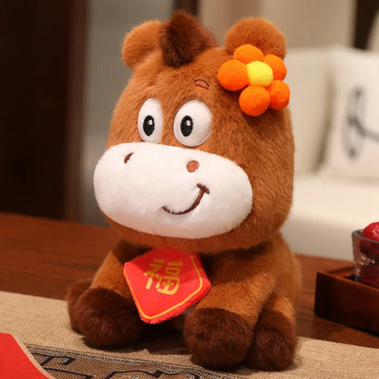 22cm Cartoon Cute Horse Plush Toy Sunflower Lion Dance Decorative Pony Plushies Soft Doll Kawaii Lunar New Year Gift