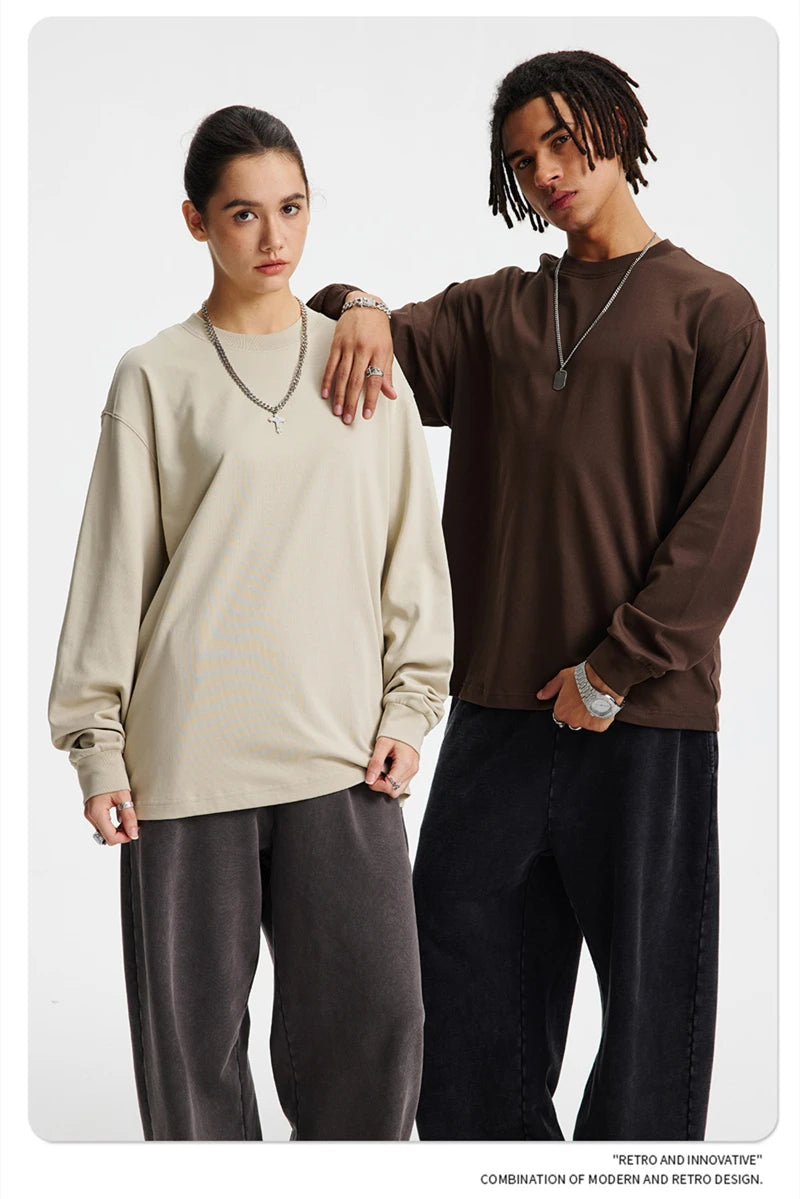 ZODF Trendy Autumn Full Sleeve 245gsm T-Shirts For Men Unisex Loose Solid Quick Dry Antibacterial T Shirt Brand Tees HY1162