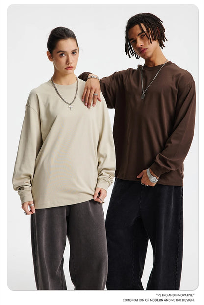 ZODF Trendy Autumn Full Sleeve 245gsm T-Shirts For Men Unisex Loose Solid Quick Dry Antibacterial T Shirt Brand Tees HY1162