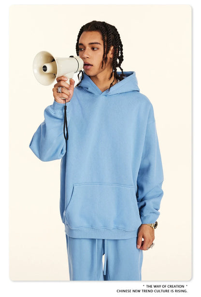 ZODF New 2024 Autumn Winter Men 345gsm Fleece Hoodies Unisex Women Relax Fit Warm Solid Hooded Pullovers Sweatshirts HY0863