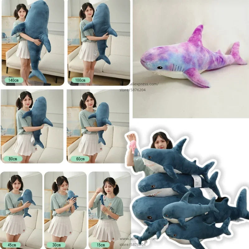 55-140cm Stuffed Lifelike Shark Plush Toy Stuffed Headed Shark Fierce Sea Animals Hug Throw Pillow Cushion for Boy Birthday