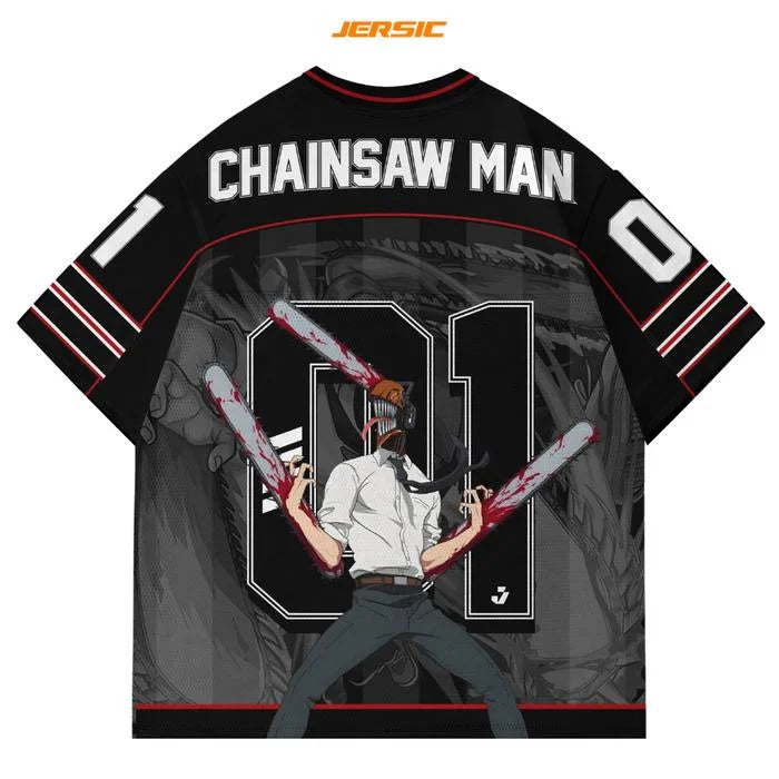 01 Jersey Chainsaw Man Anime Series Jersey Korean Style Kpop Baseball Hockey Oversize T-shirt Anime Daily Unisex Tops Tee