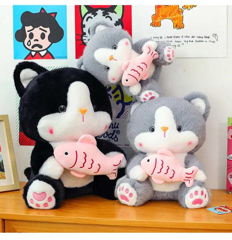 45cm Kawaii Stuffed Toys Lace Scarf Cat Plush Doll Fluffy Soft Cat Baby Doll Cute Cartoon Cat Stuffed Toy Home Decor Kid Gifts