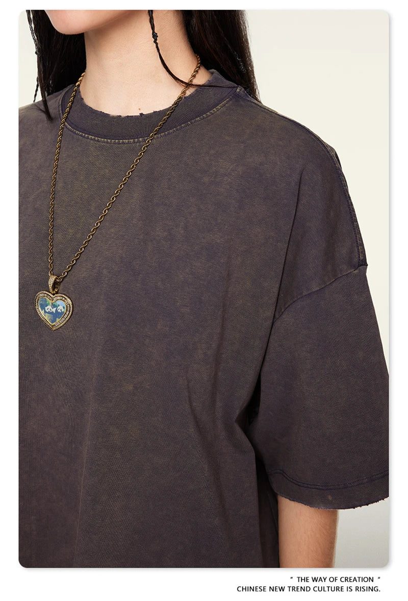 ZODF Vintage 2024 Summer Men Washed Solid 230gsm T-Shirts Unisex Ripped Breathable Quick Dry Cooling Feeling T Shirt Tees HY0801