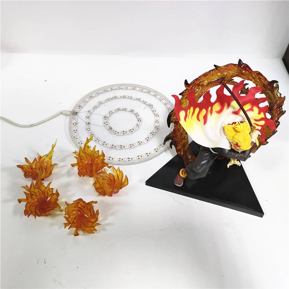 Anime Figures Demon Slayer Rengoku Kyoujurou Agatsuma Zenitsu Fire Led Scene DIY PVC Action Figure Toy Kimetsu no Yaiba Figurine