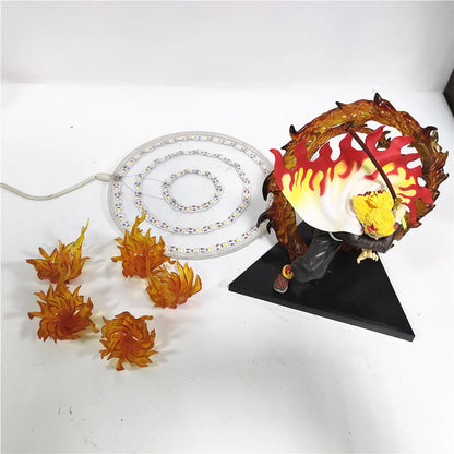 Anime Figures Demon Slayer Rengoku Kyoujurou Agatsuma Zenitsu Fire Led Scene DIY PVC Action Figure Toy Kimetsu no Yaiba Figurine