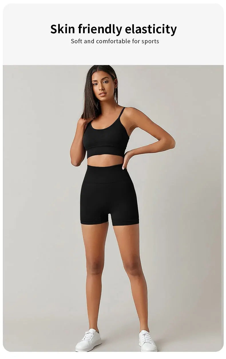 Fitness Shorts for Women High Waist Tight Cycling Yoga Breathable Sports Pants No Awkward Lines - black / L