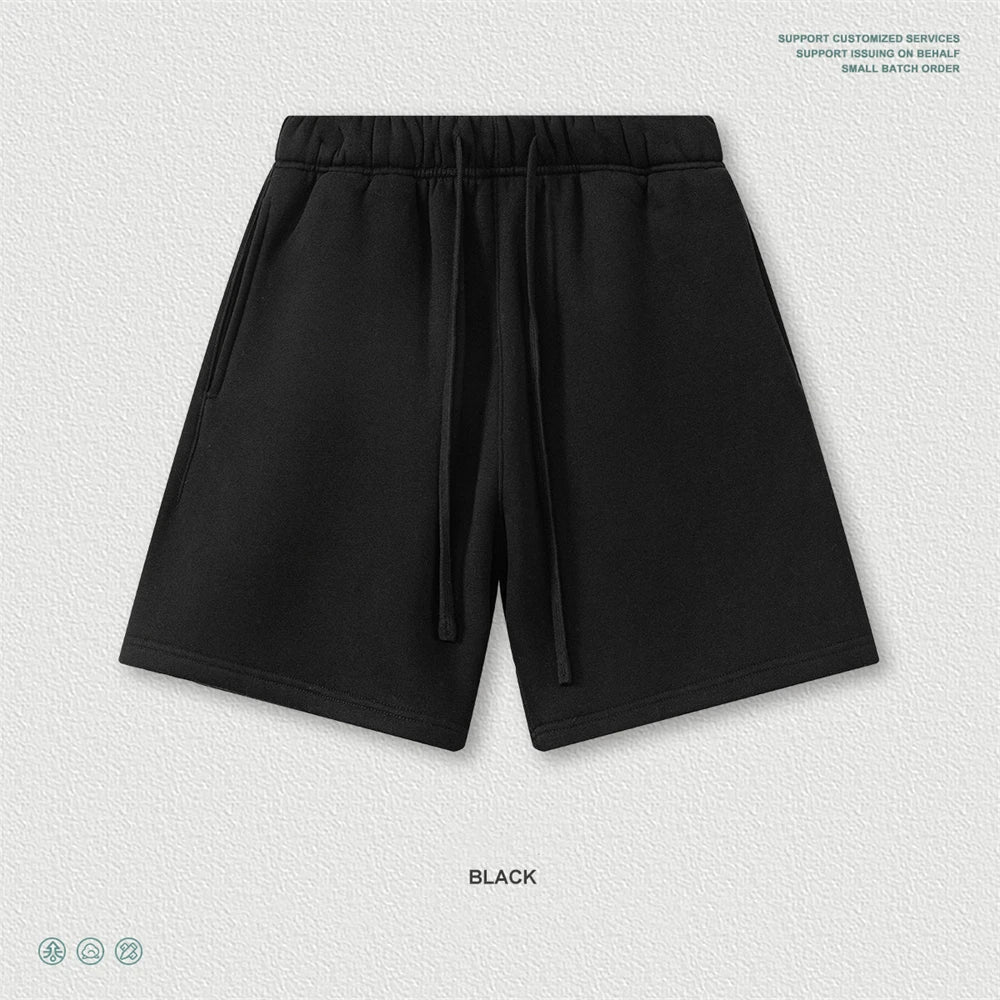 ZODF Trendy 2025 Autumn Winter Men Warm Soft Fleece Shorts Unisex Casual Hip Hop 345gsm Solid Shorts Brand Bottoms HY1173