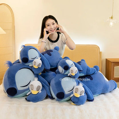 120cm Large Big Size Disney Stitch Holding Duck Anime Plush Stuffed Doll Room Plushies Pillow Ornaments Children's Holiday Gifts