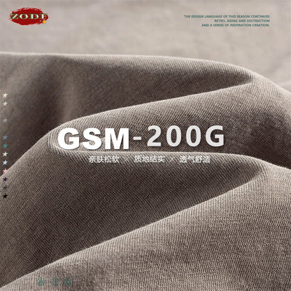 ZODF New Spring Summer 200gsm Washed Cotton T Shirts For Men Unisex Women Retro Casual Basic Solid T-Shirt Brand Tees HY0775