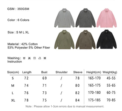 ZODF Retro Winter Men Washed Fleece Zipper Jackets Unisex Loose Oversized 400gsm Raglan Sleeve Coats Streetwears HY0649