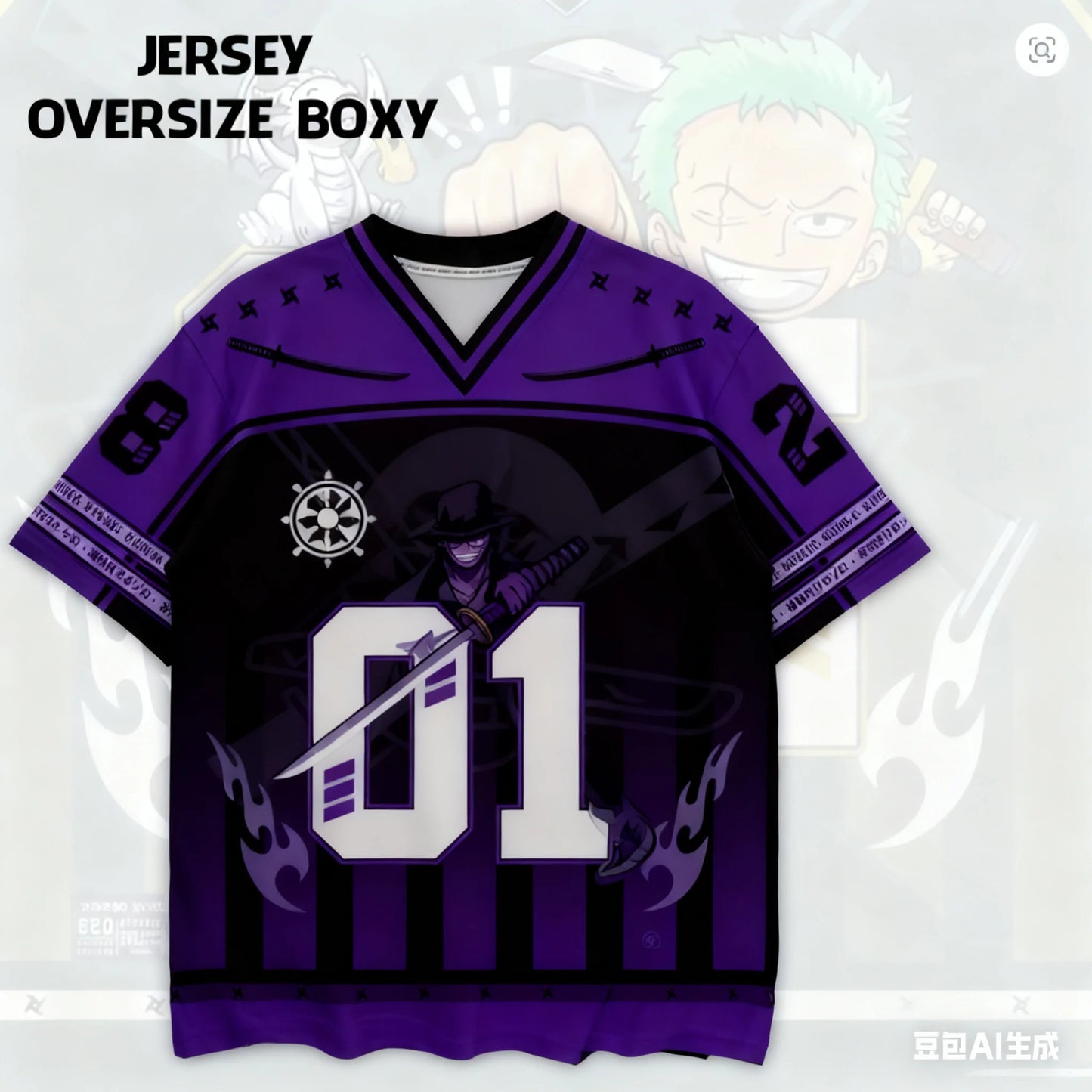 2526 New Bandai Anime One Piece Luffy Summer Jersey T-shirt Oversized 3D Adult and Children's Multifunctional Top Christmas