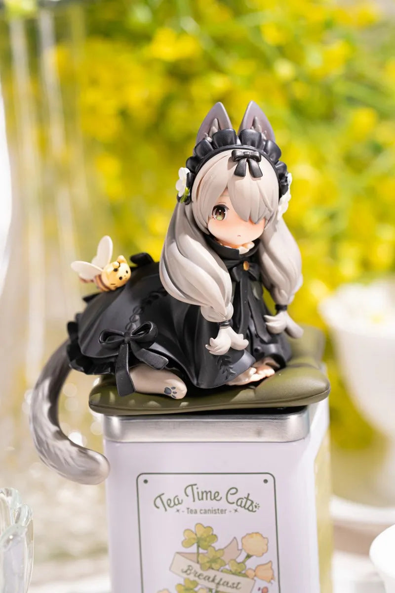12cm Tea Party Cat Anime Figure Q Version Kawaii Tea Time Cats Tea Pot Cat Action Figure Collection Model Japanese Dolls Hobbies