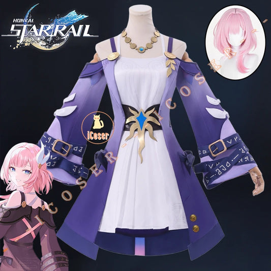 Cyrene Cosplay Costume Wig Dress Honkai Star Rail Uniform Headwear Amphoreus Carnival Halloween Party for Women Girls Role Play