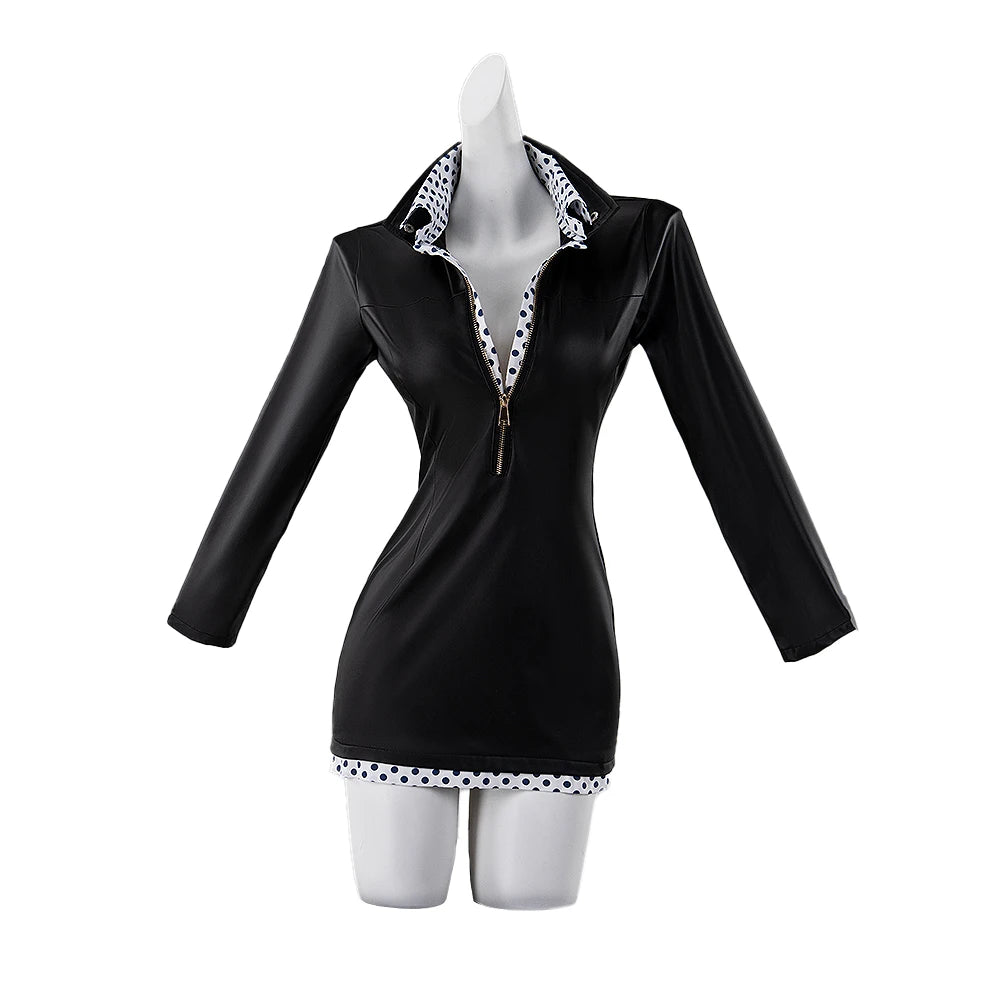 Nicoo Robinn Cosplay Costume Anime Cosplay DokiDoki-N Miss Allsundayy Women Sexy Blue Dots Black Dress Nicoo Robinn Cosplay