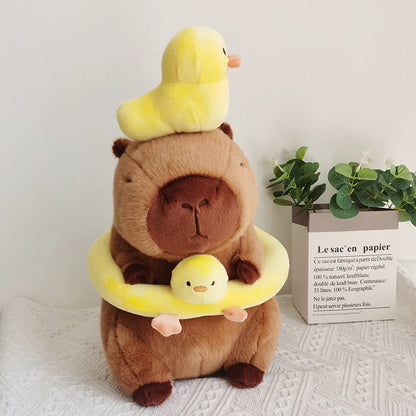 40-60cm Large Capybara Plush Toy Cute Capibara with Duck Swim Ring Kawaii Stuffed Animal Soft Toy Birthday Xmas Gift