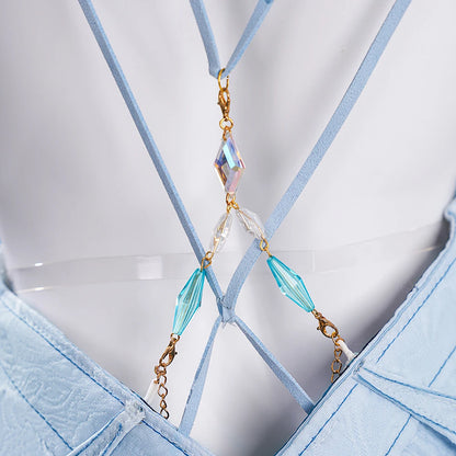 Genshin Impact Lauma Cosplay Costume Wig Dress Uniform Headwear Earrings Frostmoon Scions Halloween Party for Women Girls iCoser