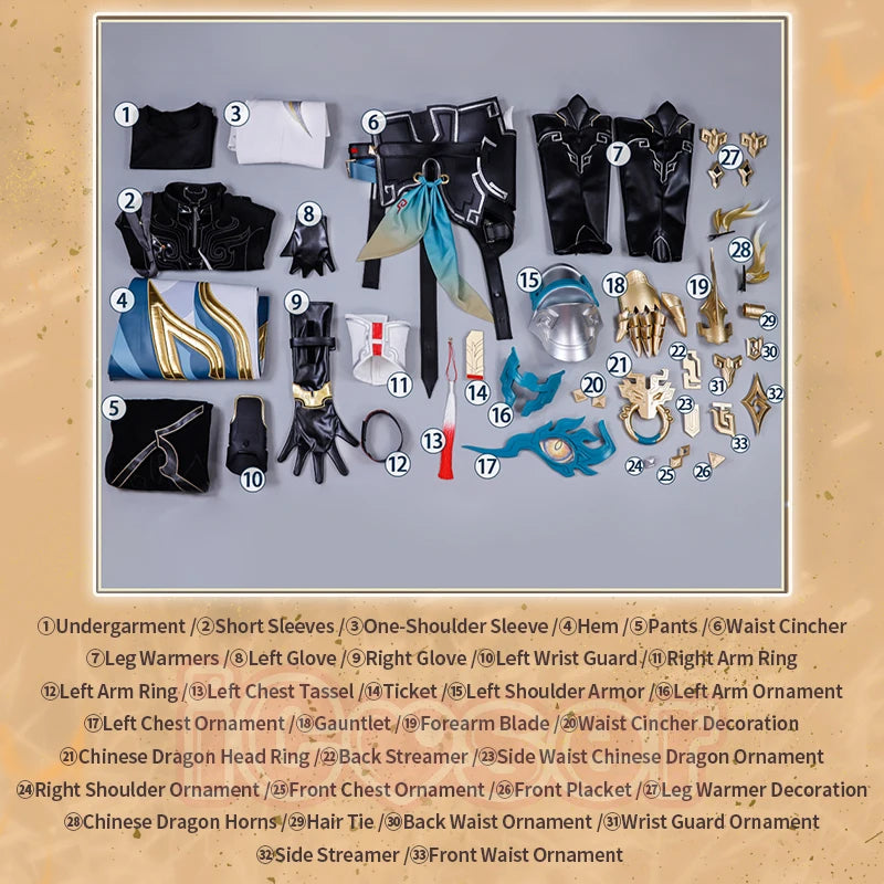 Honkai Star Rail Dan Heng Permansor Terrae Cosplay Costume Wig Uniform Headwear Metal Accessories Halloween Party for Women Men